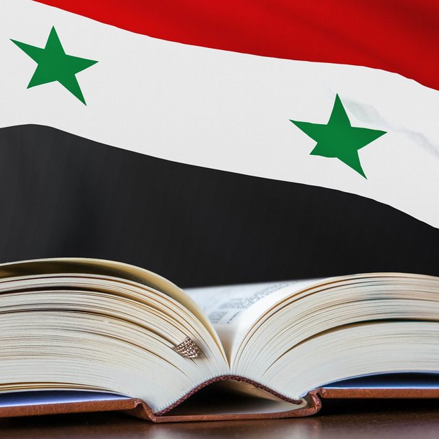 Syrische Flagge und Buch