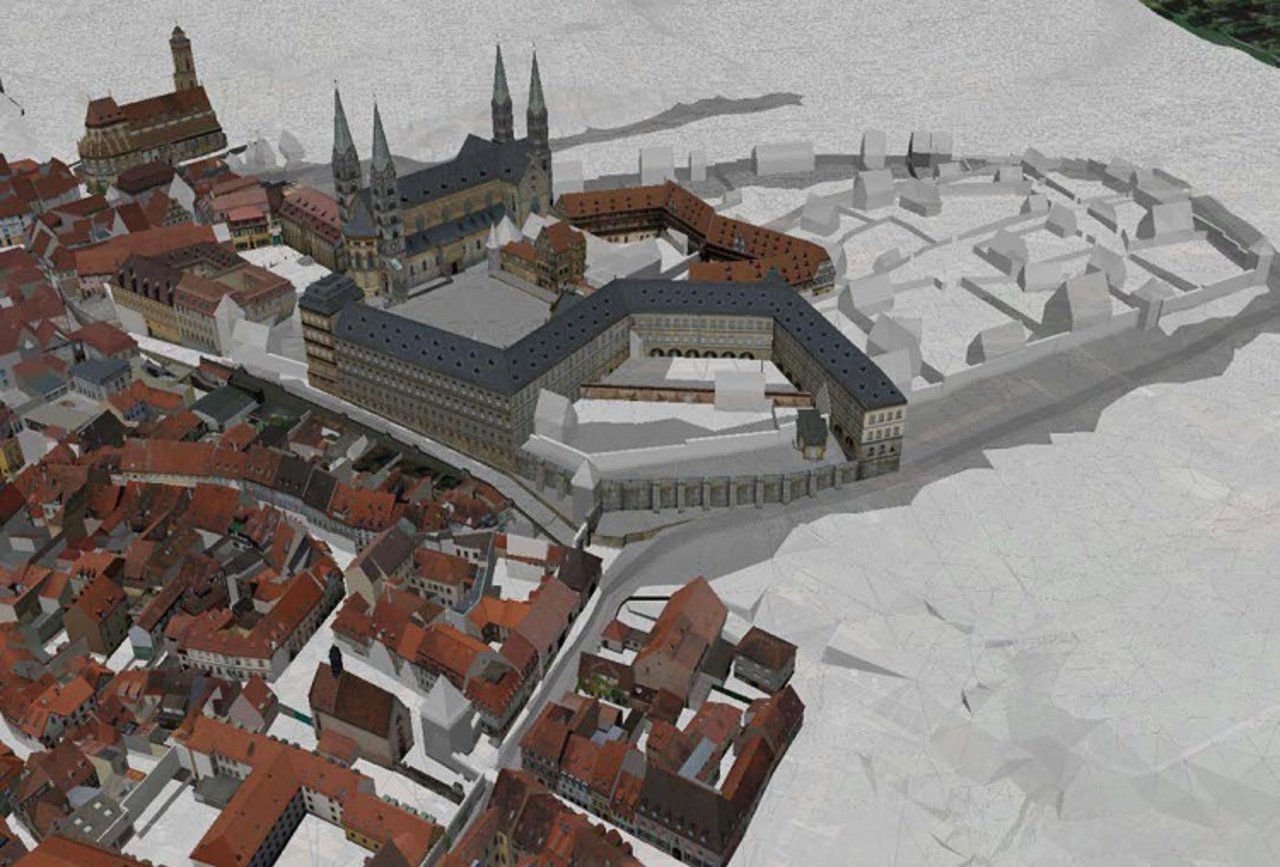The “Bamberg around 1300” 4D city model project draws on a base of sound scientific evidence to reconstruct the medieval cathedral city. Calling this a “4D” model alludes to the project’s ambitious aim of including time as well as the three dimensions of space in a paradigmatic fashion.
